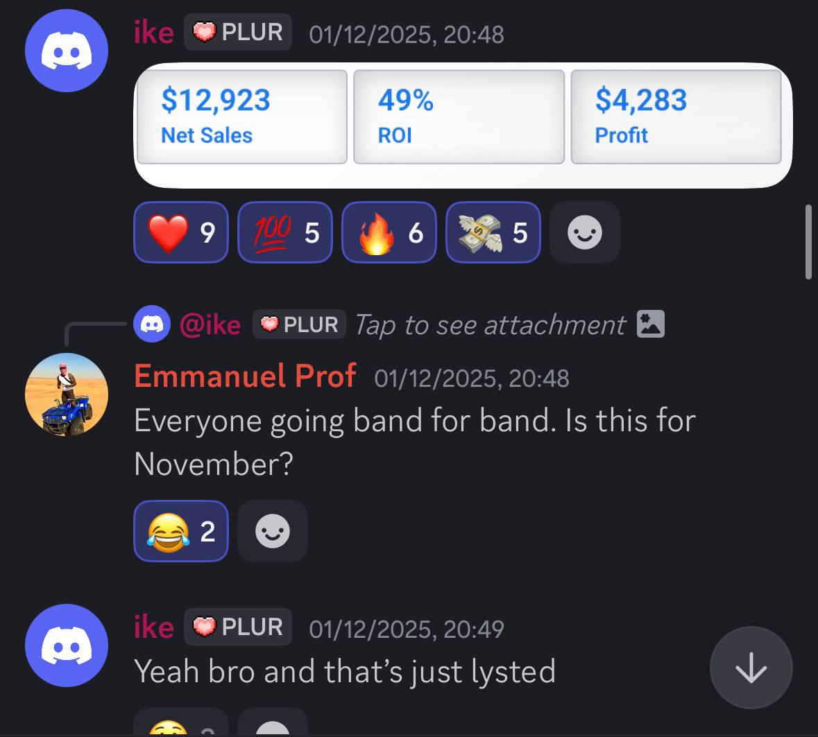 Everyone going band for band. Is this for November?