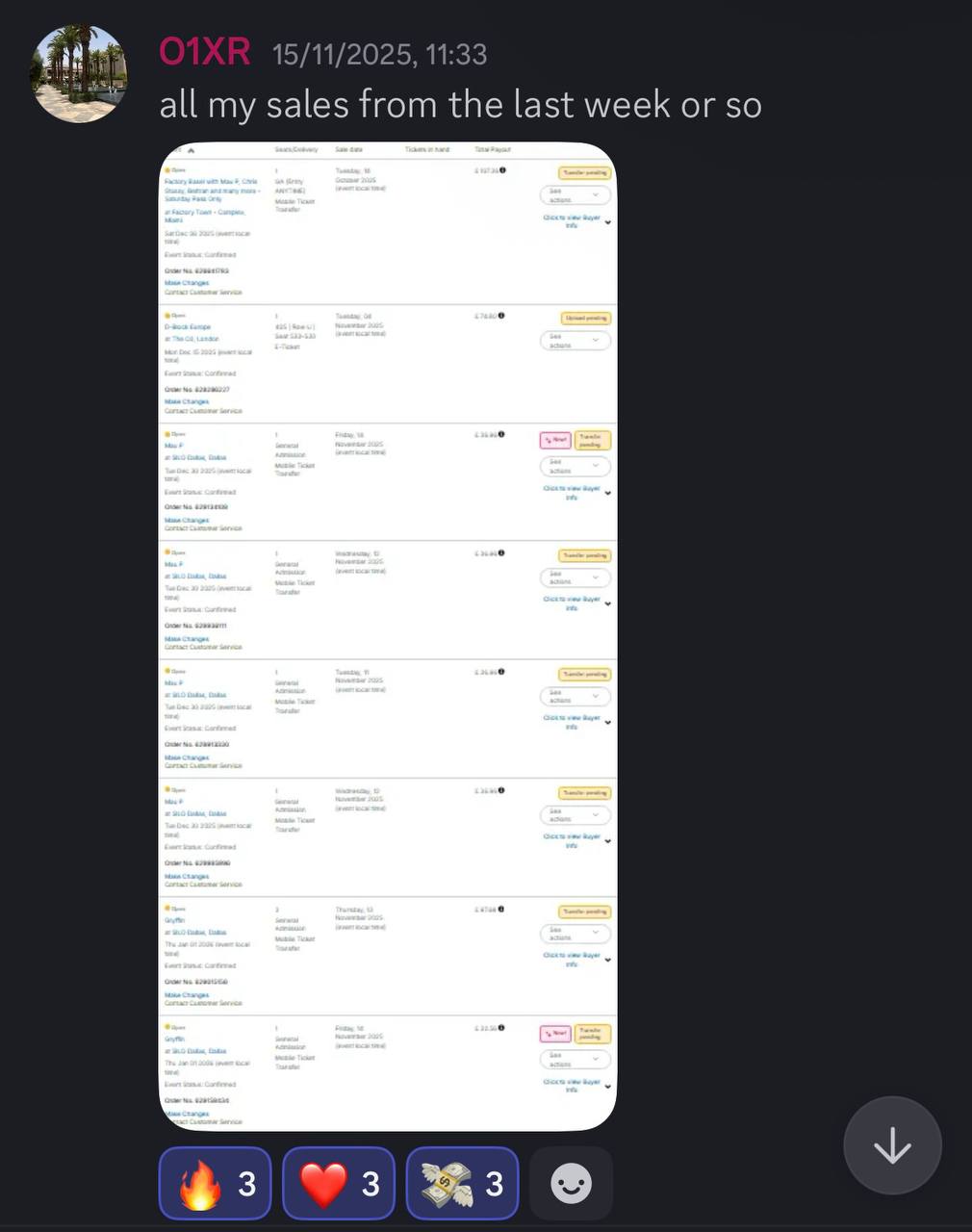 all my sales from the last week or so